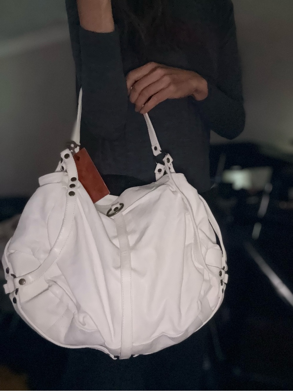 Jocasi Handcrafted Goatskin Slouch Leather Bag in White